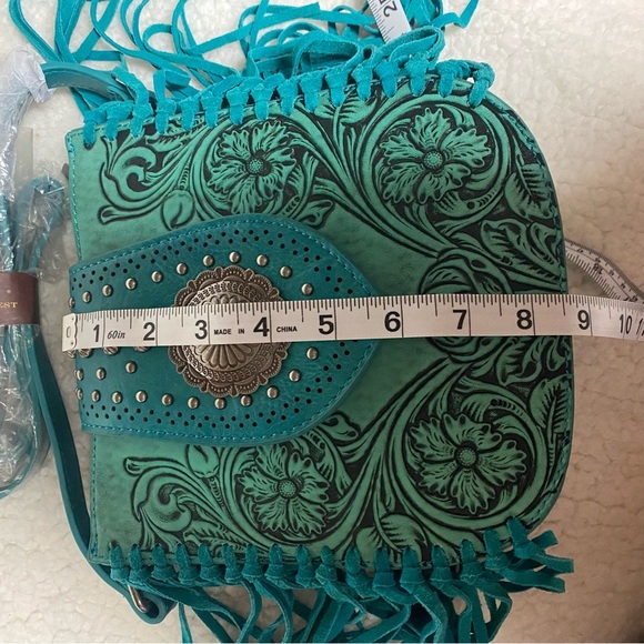Montana West Turquoise Wrangler Cross Body Bag Concealed Carry Western Fringe - Picture 9 of 11